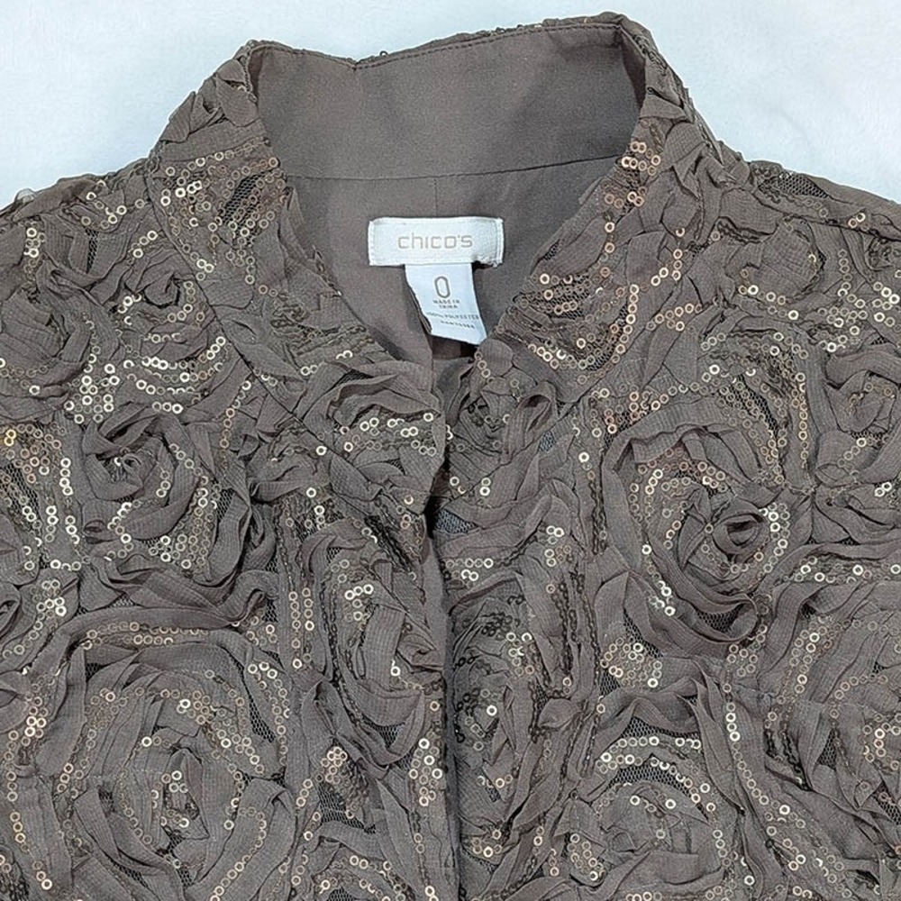 Chico's Rosette Evening Jacket Womens S Brown Vintage Glam Eclectic Grandma Luxe - Picture 3 of 11
